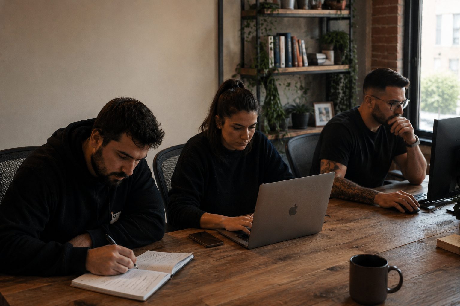 The ignite team at work - deep-work session around a shared desk